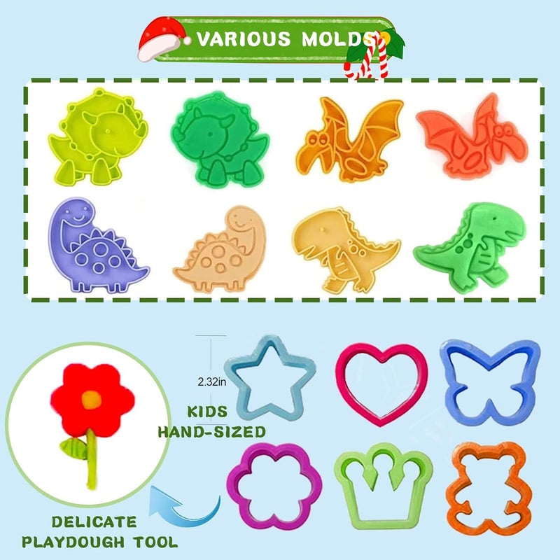 Jaeespon Dough Play Tools for Kids-Dough Accessories Molds Dinosaur Fruit Roller Cutter Scissor and Storage Box  Party Favors Set for Age 2-8 - Image 2